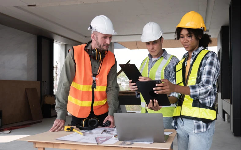 Team discussing building project details